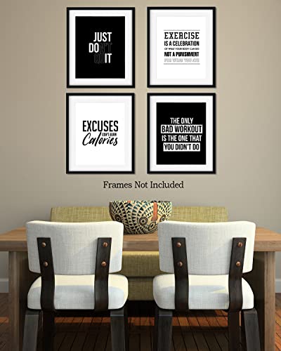 Govivo Motivational Wall Art - Gym Wall Decor Set of 4-11x14 Unframed Prints - Inspirational Quotes Home Decor for Gym Man Cave Weight Room Office Exercise Fitness Workout - size: 11x14 inches