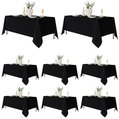 Fitable 8 Pack Black Tablecloths 60x102 Inch for 6 Ft Rectangle Tables | Stain & Wrinkle Resistant, Washable Polyester Cloth Covers for Wedding Party Dining Banquet Event Catering Reception - color: Black, size: 60x102 in, 8 Pack