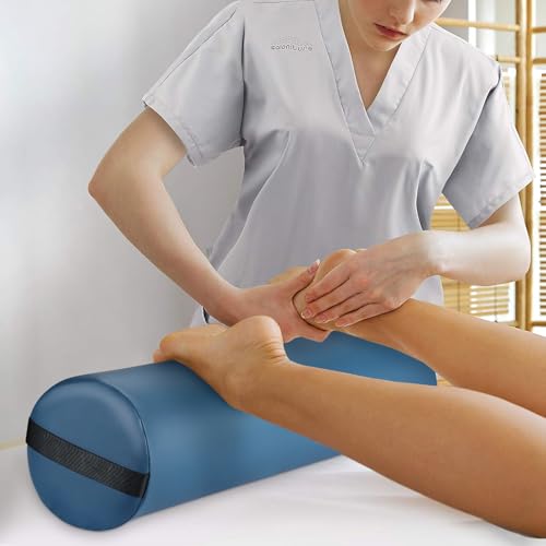 26 x 6 In Full Round Massage Bolster, PU Leather Bolster with Strap Handle | Under Knee Pillow for Massage Table, Under Back Ankles Pain Relief Roll Bolster Pillow for Yoga & Spa, Round Leg/Neck Support - color: 6" Full Round - Blue