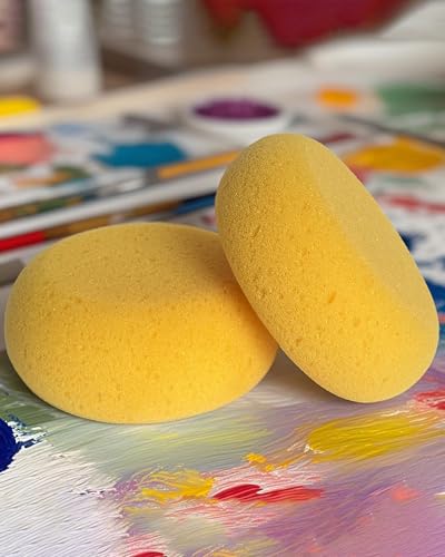 WAFJAMF 12 Pcs 3 Inch Round Painting Sponge Artist Pottery Clay Art Crafts | Synthetic reusable elasticity soft yellow sponges for acrylic watercolor face, ceramics sculpting, leather care & shoes - size: 12 Pcs