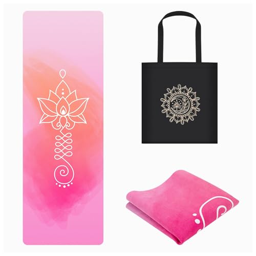 Foldable Yoga Mat, 1.5mm Thick Exercise Yoga Mat With Carry Bag | 72" L x 24" W, Non-slip Suede Fitness Travel Yoga Mat for Hot Yoga, Exercise, Pilates, Home & Gym Use, 3 lbs - color: Pink