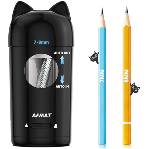 AFMAT Electric Pencil Sharpener, Fully Automatic Pencil Sharpener for Kids, Auto in & Out, for φ7-8mm No.2/Colored Pencils, Rechargeable & Cordless, Cute Cat Pencil Sharpeners for Classroom Home PSX9