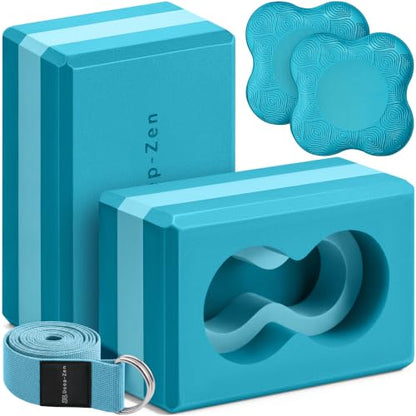 Yoga Blocks Wrist Support; Yoga Blocks 2 Pack with Knee Pads and Strap to Put Less Weight on Wrists; Durable, Versatile Yoga Brick Exercise Block Set, Blocks Yoga - color: Blue