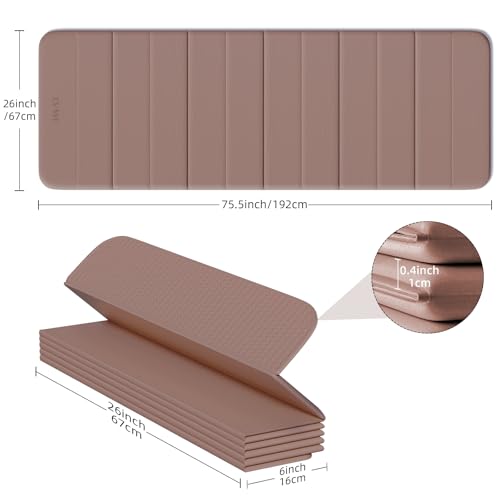 LVME Foldable Yoga Mat, Extra Thick 10mm, 76"x26"Extra Long - color: Mocha Mousse