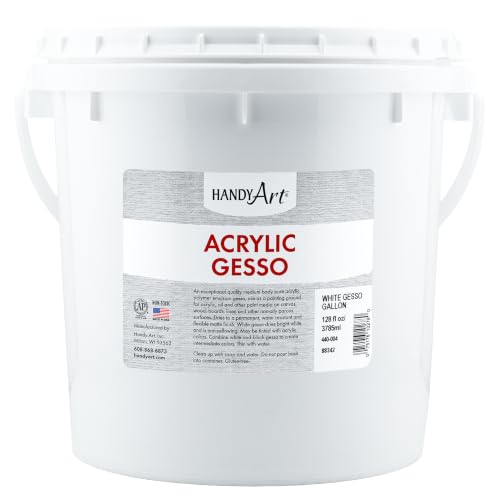 Handy Art Acrylic Gesso, Gallon, White, Primer for Canvas, Wood, & Artist Painting Surfaces, Enhances Acrylic Paint Adhesion, Low Viscosity, Thick Coverage, Certified Safe & AP Non-Toxic, Made in USA - color: White Gesso, size: 128 Fl Oz (Pack of 1)