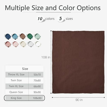 Carriediosa 100% Cotton Muslin Throw Blanket 108x 90 Summer Gauze for Adult - color: Dark Brown, size: King