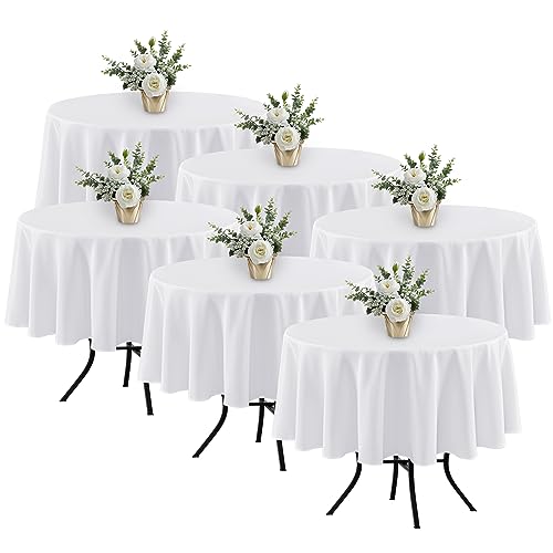 Fitable 6 Pack White Round Tablecloths 70 Inch for 36"-48" Tables | Stain & Wrinkle Resistant, Washable Polyester Cloth Covers for Wedding Party Dining Banquet Event Catering Reception - color: White, size: 70 in Round, 6 Pack