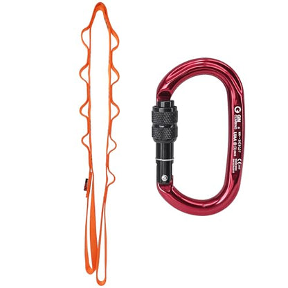 GM CLIMBING 16mm Nylon Daisy Chain Sling 22kN 120cm / 48in CE UIAA Certified for Leading Aid Climb Ascender Rigging Hammock Suspension - color: Kit | Orange Sling, Screw Lock