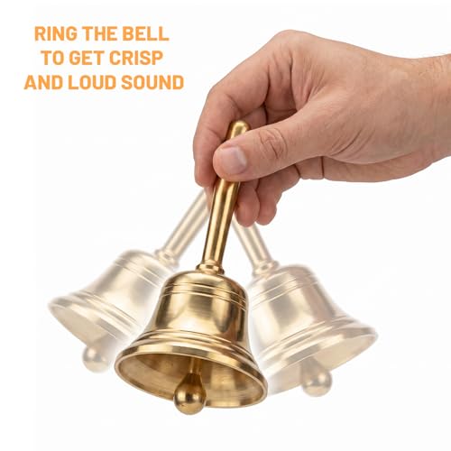 Brass Small Hand Bell for Seniors Bedside 3.27 Inch Dinner Bell for Wedding