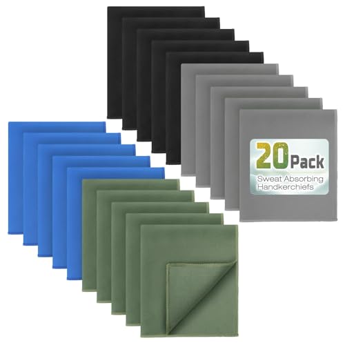 20팩 30.5cm x 25.4cm(12 x 10인치) 극세사 땀 흡수 손수건, 남성용, 빠른 건조 땀 걸레 타월, 얼굴, 목, 헬스장용 - color: 5그레이+5블루+5블랙+5그린