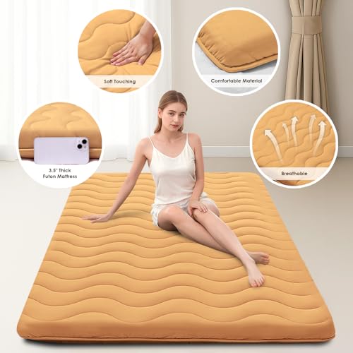 SCHNAUZER HOME Japanese Floor Futon Mattress Twin 3.5" Thick Coffee | Foldable Mattress Tatami Mat Sleeping Pad, 100% High Density Foam, Roll Up Floor Lounger Bed for Living Room Guest Room RV - color: Coffee, size: Twin( 80 x 39 )