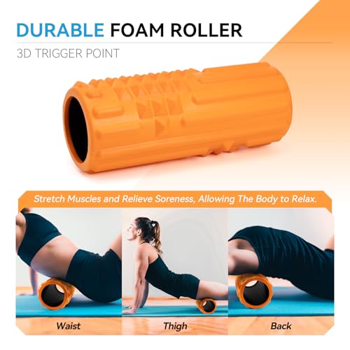 5 in 1 Foam Roller Set, High Density Patented Exercise Roller - color: Orange