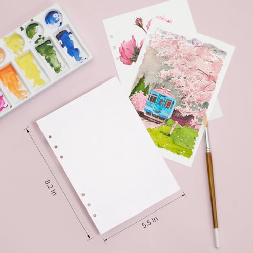 LIGHTWISH Watercolor Paper Bulk, 100% Cotton Cold Press 300gsm/140lb, 2 Pack, Total 40 Sheets A5 Hole-Punched Replaceable Paper for Artists, Adults,Students,5.8 * 8.2 Inches
