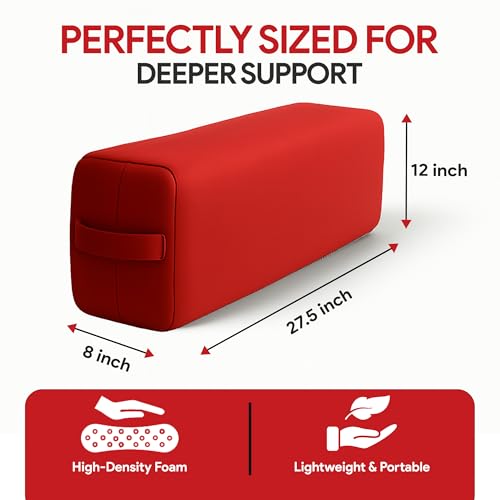 Rectangular Yoga Bolster Pillow for Meditation, Yoga & Back Support – Soft Meditation Cushion with Removable Hand Wash Cotton Cover & Carry Handle (Red) - color: Red