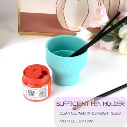 Collapsible Paint Brush Cleaner with Lid, Silicone Paint Water Cup with Scrubber Bottom for Watercolor Acrylic Oil Painting, Portable Brush Washer Holder for Artists & Students, Green