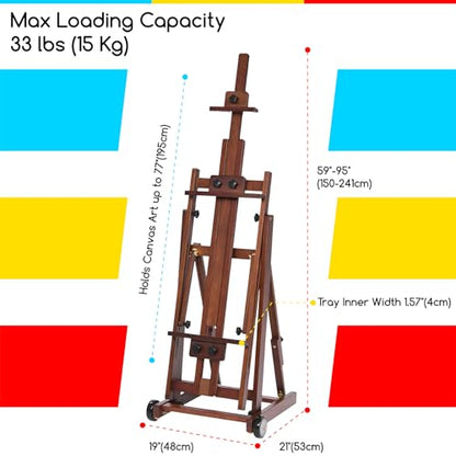 MEEDEN Studio H-Frame Easel -Adjustable Beech Wood Studio Art Easel, Painting Floor Easel Stand, Movable and Tilting Flat Available, Holds Canvas Art up to 77",Classic Walnut - style: Walnut