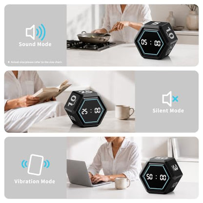 Visual Productivity Timer with Stopwatch, 5 & 25 Minute Presets | 6 Presets 3, 5, 10, 25, 30 & 50 Minutes with Silent, Vibration and Sound Alerts for ADHD, Study, Work and Classroom - color: Black