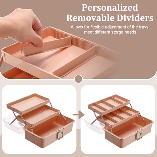 BTSKY 3-Layer Foldable Craft Organizer, Portable Tackle Box with Handle & Adjustable Dividers, Multi-Purpose Toolbox for Art Supplies, Sewing, Medicine, 12.2x6.7x5.7 Inch, Blush Pink - color: Blush Pink