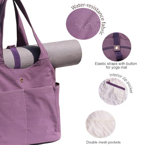ESVAN Yoga Tote Bag Mat bag Women Shoulder Bags Carryall Tote for Travel Office Workout Gym Nurse Beach - color: Nylon Blue Purple