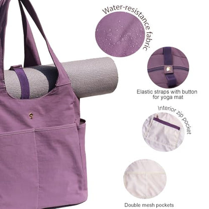 ESVAN Yoga Tote Bag Mat bag Women Shoulder Bags Carryall Tote for Travel Office Workout Gym Nurse Beach - color: Nylon Blue Purple