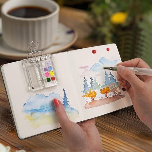 Watercolor Journal Sketchbook 2 Pack 5.5x5.5 Navy Blue | Cotton paper, 24 Sheets each, 140 LB 300 GSM, Linen cover, Tap Water Pen - color: Navy Blue, size: 5.5x 5.5 Inch 2 Pack