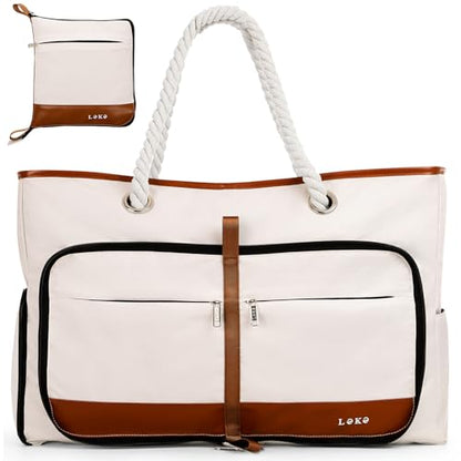 Beach Bag for Women - 35L Large Tote Bag, Waterproof & Sandproof, Zippered Carry On Bag for Pool, Beach & Travel - color: Beige