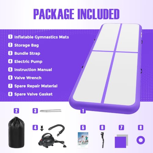 Inflatable Gymnastics Mat Air Tumble Track Tumbling Mats with Pump - color: Purple, size: 13ft*3.3ft*4inch(4m*1m*10cm)