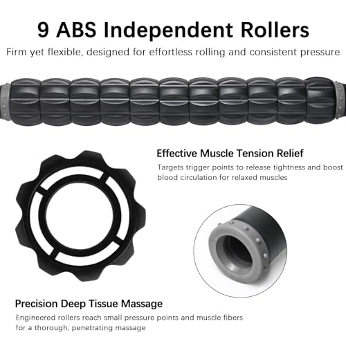 Muscle Roller Massage Roller Stick- Deep Tissue Fascia Blaster for Myofascial Pain Relief, Lymphatic Drainage & Body Sculpting, Handheld Physical Therapy & Recovery Tool (Gray Black-) - color: Grey Black