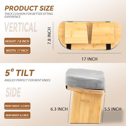 Bamboo Meditation Bench, Foldable Prayer Stool (Grey-Bag) | Meditation Kneeling Bench, Seiza Prayer Bench, Prayer Bench with Meditation Cushion, Kneeling Prayer Stool for Home - color: Grey-bag