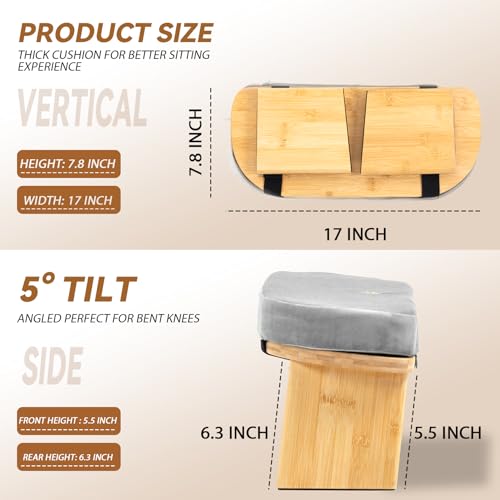 Bamboo Meditation Bench, Foldable Prayer Stool (Grey) | Meditation Kneeling Bench, Seiza Prayer Bench, Prayer Bench with Meditation Cushion, Kneeling Prayer Stool for Home - color: Grey