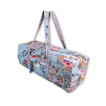 Large Capacity Handblock Printed Yoga Mat bag for Women, Gym Bag, Fits Yoga Blocks, Adjustable strap, Pilates, Gym, Fitness Block & Gear, Light and Durable - color: Frosted Bloom