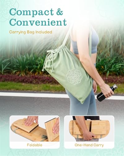 Hihealer Folding Bamboo Meditation Bench with Cushion & Carry Bag – Ergonomic Yoga and Prayer Stool for Comfort and Posture Support (Green) - color: Green
