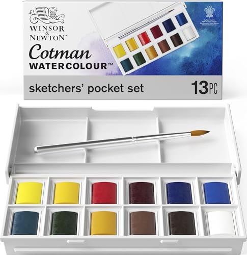 Winsor & Newton Cotman Watercolor Paint Set, Sketchers' Pocket Set | Introductory Watercolor made with Fine Art Pigments, Perfect for Beginners, Lightfast & Permanent, Good Tinting Strength - style: 12 Half Pan Sketchers Pocket Set