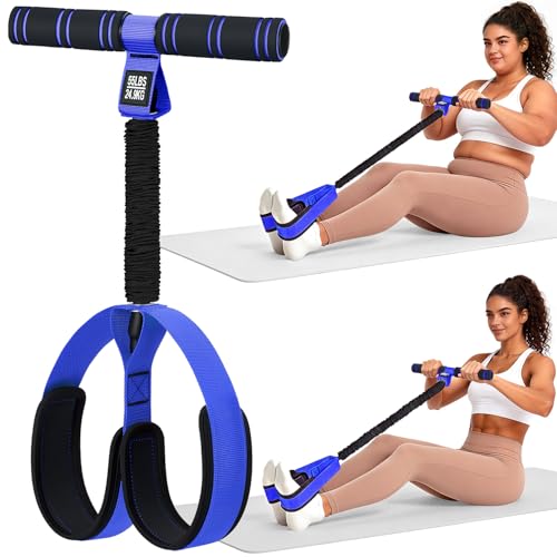 Multifunctional Durable Pedal Resistance Band with Handle, Upgraded Elastic Exercise Bands for Home Gym, Anti-Snap Sit Up Equipment & Ab Trainer for Core/Arms/Legs/Glutes Workout for Women - color: Blue