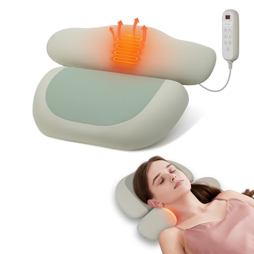 Snailax 2026 Cordless Neck Stretcher Pillow with Heat and Air Compression | 3 Air-Lift Modes, Manual Height Hold, 3 Heat Levels, Remote Control, 2000mAh Battery Ergonomic Cervical Support For Home - color: Beige Light Green