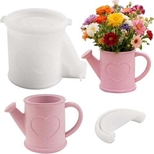 3D Watering Can Resin Mold Jar Silicone Epoxy Concrete Cement Mold | Heart Pattern Epoxy Concrete Cement Mold for Planter Pot Candle Holder Storage Jar DIY Home Decor Craft Decorations Gifts - color: Watering Can Resin Molds
