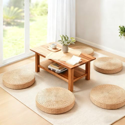 Straw Cushion Floor Pillow Japanese Style Handcrafted Tatami Floor Cushion Mat Natural Woven Grass Seat Cushions Round Padded Room Floor Straw Mat for Home 45cm - size: 44*44*5cm