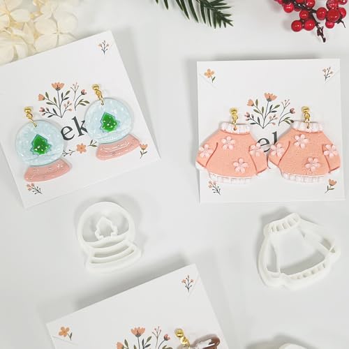 Xaekicr 3 PCS Christmas Polymer Clay Cutters Set – Winter Snow Globe, Sweater, House Clay Cutters for Earrings – Holiday Polymer Clay Molds and Clay Tools for DIY Crafts - color: 2A