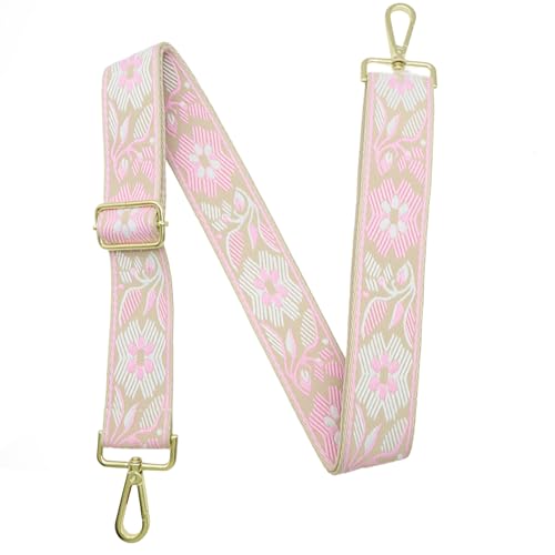 1.5" Wide Purse Strap Adjustable Replacement Gold Hardware Long Crossbody Bag Strap for Thick Shoulder Bags Canvas Handbags Straps - color: Gold Hardware-A-Pink