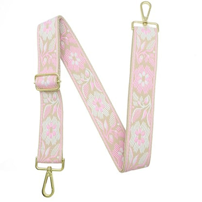 1.5" Wide Purse Strap Adjustable Replacement Gold Hardware Long Crossbody Bag Strap for Thick Shoulder Bags Canvas Handbags Straps - color: Gold Hardware-A-Pink