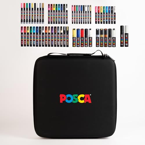 Posca Exclusive Acrylic Paint Markers Gift Set of 62 with Case, Great for Kids and Adults, For Coloring Decorations, Canvas, Glass or Wood, Includes 350, 1MR, 1M, 3M, 5M, 7M, 8K, & 17K - size: 1 Count (Pack of 62)