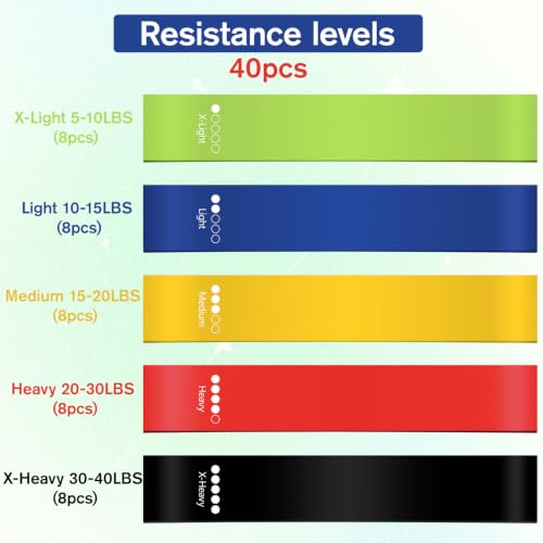 40 Pcs Fitness Resistance Band Sets Bulk with Storage & Carry Bag
