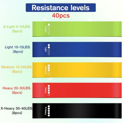 40 Pcs Fitness Resistance Band Sets Bulk with Storage & Carry Bag