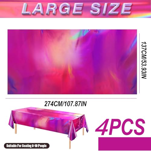 OQOQ Iridescent Hot Pink Table Cloths (Rose Red,4 Packs), 54x108 Inches Shiny Disposable Tablecloth Rectangular Plastic Table Cover for Birthday Bachelorette Princess Party - color: Rose Red