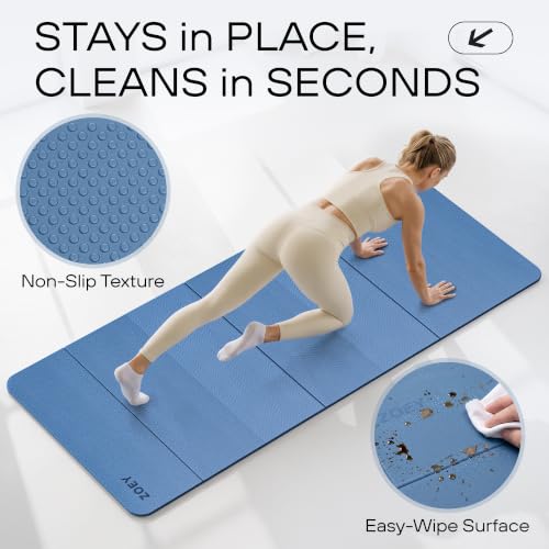 ZOEY 7-Fold Foldable Yoga & Exercise Mat, 74.8x31.5 Extra Wide 31.5 Inch XL Extra Large Lightweight Mat, Folding Pilates Stretching Mat, Anti-Slip Double Non Slip Noise Reducing Hot Yoga Mat, Odorless Non Toxic Eco TPE Workout Mat for Beginners Women Men,