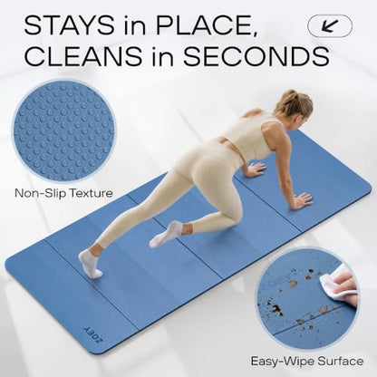 ZOEY 7-Fold Foldable Yoga & Exercise Mat, 74.8x31.5 Extra Wide 31.5 Inch XL Extra Large Lightweight Mat, Folding Pilates Stretching Mat, Anti-Slip Double Non Slip Noise Reducing Hot Yoga Mat, Odorless Non Toxic Eco TPE Workout Mat for Beginners Women Men,