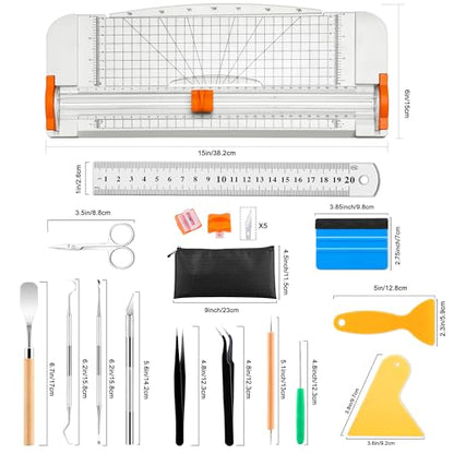 Famomatk 23PCS Weeding Tools for Vinyl, Craft Weeding Tools Set with 12Inch Paper Cutter and Trimmer for Scrapbooking,Silhouettes,Cameos,Lettering,Cutting,Craft Paper, Labels and Cardstock(White) - color: White