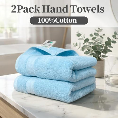 VOOVA & MOVAS Sky Blue Bathroom Hand Towels 2 Pack, 100% Cotton, 13x29 in | Lightweight, Fast Drying & Absorbent, Built-in Hanging Loop, Ideal for Shower, Gym, Travel & Spa - color: Skyblue