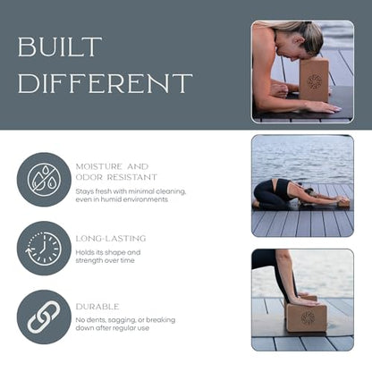 FFLLOOWW Premium Cork Yoga Block – Non-Slip, High-Density Support for Yoga, Pilates, Stretching, Home Workouts & Balance Training