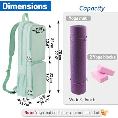 VISEMAN Yoga Mat Bag Carrier Waterproof Yoga Backpack with Multi Pockets, Lightweight Adjustable Yoga Bag for Mat, Yoga Blocks, Yoga Accessories - color: Cyan